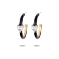 18K gold plated stainless steel C-shape earrings with black enamel and heart zircon - Black Heart Zirconia C-Shape Style(NMSE-C134-3)