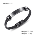 Heren armband van zwart gevlochten leer met donkere metalen gesp, lengte van 21.7cm - 18K goud / Zwart (NMSB-F117-1)