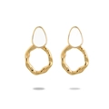French vintage irregular 18K gold plated stainless steel earrings with white enamel - White Oval Irregular Hammered Style(NMSE-C151-3)