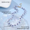 Detail view of floral ceramic beads and white pearls with stainless steel lobster clasp - Necklace / 42+5cm
