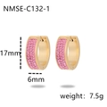 Chic 18K gold plated stainless steel hoop earrings with sparkling pink rhinestones pavé - Pink