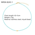 Collana minimalista con perline Miyuki blu chiaro e ciondolo a cuore in acciaio oro - Perline Miyuki Blu Chiaro Stile Cuore (NMSN-B245-1)