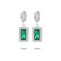 Boucles d'oreilles créoles en acier inoxydable argenté 18K avec pendentif émeraude - Style Argent Zirconia Vert(NMSE-D114-8)