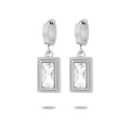 Élégantes boucles d'oreilles pendantes carrées en zircon argenté et acier inoxydable - Style Argent Zirconia Clair(NMSE-D114-9)