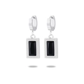 Détail de boucles d'oreilles carrées en zircon noir et acier avec bords perlés - Style Argent Zirconia Noir(NMSE-D114-10)