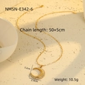 Collar de luna de acero inoxidable chapado en oro de 18k ajustable con circonitas - Collar de Colgante Grande de Media Luna de Estrás Texturizado (NMSN-E342-6) / Chapado en oro 18K