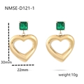 Vintage gold heart drop earrings with square green zircon stones in a sleek design - Gold/Green (NMSE-D121-1)