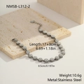Polished silver stainless steel chain bracelet with cubic zirconia circle links - Silver Micro Disc Inlaid Style (NMSB-L312-2)