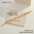 Gold plated stainless steel hollow heart chain bracelet with zircon stones and lobster clasp - 18K Gold / Gold Hollow Heart (NMSB-L312-3)
