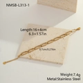 Gold stainless steel link bracelet with zircon pavé accents and secure lobster clasp closure - Gold Rectangular Link Inlaid Style (NMSB-L313-1)