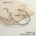 Silver stainless steel rectangular link bracelet with crystals and lobster clasp detail - Silver Rectangular Link Inlaid Style (NMSB-L313-2)