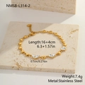 Elegant gold plated stainless steel heart link bracelet with white zircon crystal inlay - Gold Heart Pave and Polished Mix Style (NMSB-L314-2)