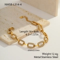 Gold plated stainless steel link chain bracelet with micro pave cubic zirconia rectangles - Gold Wide Rectangular Link Inlaid Style (NMSB-L314-4)