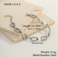 Polished silver stainless steel chain bracelet with cubic zirconia rings and lobster clasp - Silver Wide Rectangular Link Inlaid Style (NMSB-L314-5)