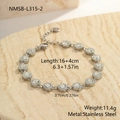 Polished silver stainless steel bracelet featuring sparkling heart-shaped zircon stones - Silver Heart Gemstone Pave Style (NMSB-L315-2)