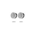 Gros plan détaillé sur des boucles d'oreilles rondes pavées de style vintage français - Style Pierre Blanche Base Argent (NMSE-D231-7)