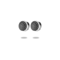 Détail de boucles d'oreilles bombées en acier inoxydable avec zircons noirs pavés - Style Pierre Noire Base Argent (NMSE-D231-8)