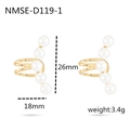 18K gold plated stainless steel pearl drop earrings with five white pearls in curved design - Gold Style (NMSE-D119-1)