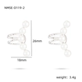 Elegant silver titanium steel ear cuff featuring five vertical pearls in a curved design - Steel Style (NMSE-D119-2)