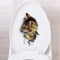 Kreativer 3D-Katzen-Wandaufkleber mit realistischem Katzenkopf und Riss-Effekt auf Klodeckel - Getigerte Katze Profil (XH2002)