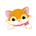 Süßer Wandaufkleber mit orange-weißer Zeichentrickkatze, grünen Augen und Schleife - Fuchs