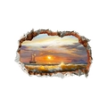 Vinilo de pared 3D efecto pared rota con atardecer en el mar y velero - Velero al Atardecer (FX64020)