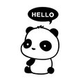 Cute cartoon panda wall sticker with hello speech bubble in minimalist black and white - Sitting Hello Panda Style (FX006)