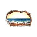 Vinilo decorativo 3D efecto pared rota con paisaje realista de playa oceánica y olas - Playa Soleada (FX64018)