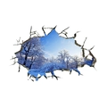Dettaglio adesivo murale 3D con vista foresta invernale attraverso una rottura nel muro - Winter Snow Scenery (FX64016)