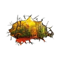 Dettaglio dell'adesivo murale 3D effetto muro rotto con foresta autunnale e acero rosso - Foresta Autunnale Dorata (FX64015)
