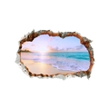 Adhesivo de pared 3D creativo con vista de playa tropical, mar y olas al atardecer - Atardecer en la Playa (FX64019)