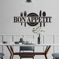 Modern black Bon Appetit kitchen wall decal featuring cutlery silhouettes on a grey wall - 25*57CM / Black