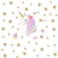 Détails de stickers licorne avec étoiles dorées et crinière arc-en-ciel aquarelle - Style Licorne avec Crinière Arc-en-Ciel et Cupcake (FX64077)