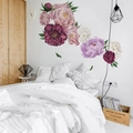 Detailed view of large watercolor peony wall stickers in a cozy bedroom setting - Colorful Impression Peony Style (FX64086)