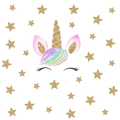 Stickers muraux licorne avec étoiles dorées pour chambre de fille et décoration murale - Style Visage De Licorne Avec Étoiles Dorées (FX64071)