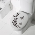 Elegante adesivo nero con farfalle e fiori per la decorazione del sedile del water - Nero