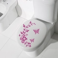 Pink butterfly and flower vine toilet lid stickers for bathroom decor and wall art - Purple