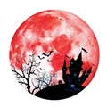 Luminous Halloween wall decal featuring a red moon, gothic castle and bat silhouettes - 30*30cm / Red