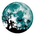 Adesivo murale di Halloween con luna blu e silhouette di croci e pipistrelli volanti - 30*30cm / Verde