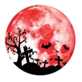 Adesivo Halloween luminoso con luna rossa e sagome di croci pipistrelli e alberi secchi - 30*30cm / Rosso