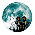 Halloween Mond Deko mit schwarzen Fledermäusen und Schloss Silhouette auf blauem Grund - 30*30cm / Grün