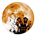 Leuchtender Halloween Wandaufkleber mit Vollmond, schwarzen Fledermäusen und Spukschloss - 30*30cm / Gelb