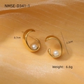 Irregular golden crescent earrings with white pearl detail for women in 2.2cm size - 18K Gold / Gold C-Shaped Curved Artificial Pearl Style (NMSE-D341-1)