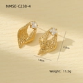 Detailed size view of irregular gold earrings with zircon stones showing 3.2cm length - White Zirconia Conch Style (NMSE-C238-4) / 18K Gold / Gold