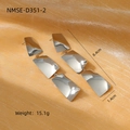 Detailed view of silver titanium steel drop earrings with size 8.4cm and weight 15.1g - Steel Three-Section Geometric Plate Style (NMSE-D351-2)