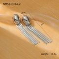Detail view of 9cm silver fringe earrings with measurements and 15.3g weight data - Steel Oval Snake Chain Tassel Style (NMSE-C334-2)