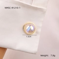 Eleganti gemelli rotondi dorati con inserto in perla per camicia bianca classica - Stile Tondo Perla (NMSC-R1210-1)