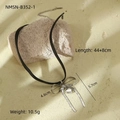 Black leather choker necklace featuring a silver bow and heart pendant on stone - Silver Bowknot Heart Style (NMSN-B352-1)