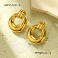 Polierte 18k vergoldete klobige Creolen im Retro-Stil mit einer Höhe von 3,7 cm - 18K-Gold / Goldene Vintage Dicke Creolen (NMSE-C611-1)