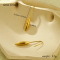 Detailed close-up of 18K gold-plated water drop earrings on a textured stone tray - Gold Tapered Spindle Hook Earrings (NMSE-D738-2)